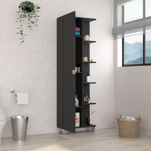 Tuhome Urano Mirror Linen Cabinet, Four Interior Shelves, Five External Shelves, Black MLW5536 - main